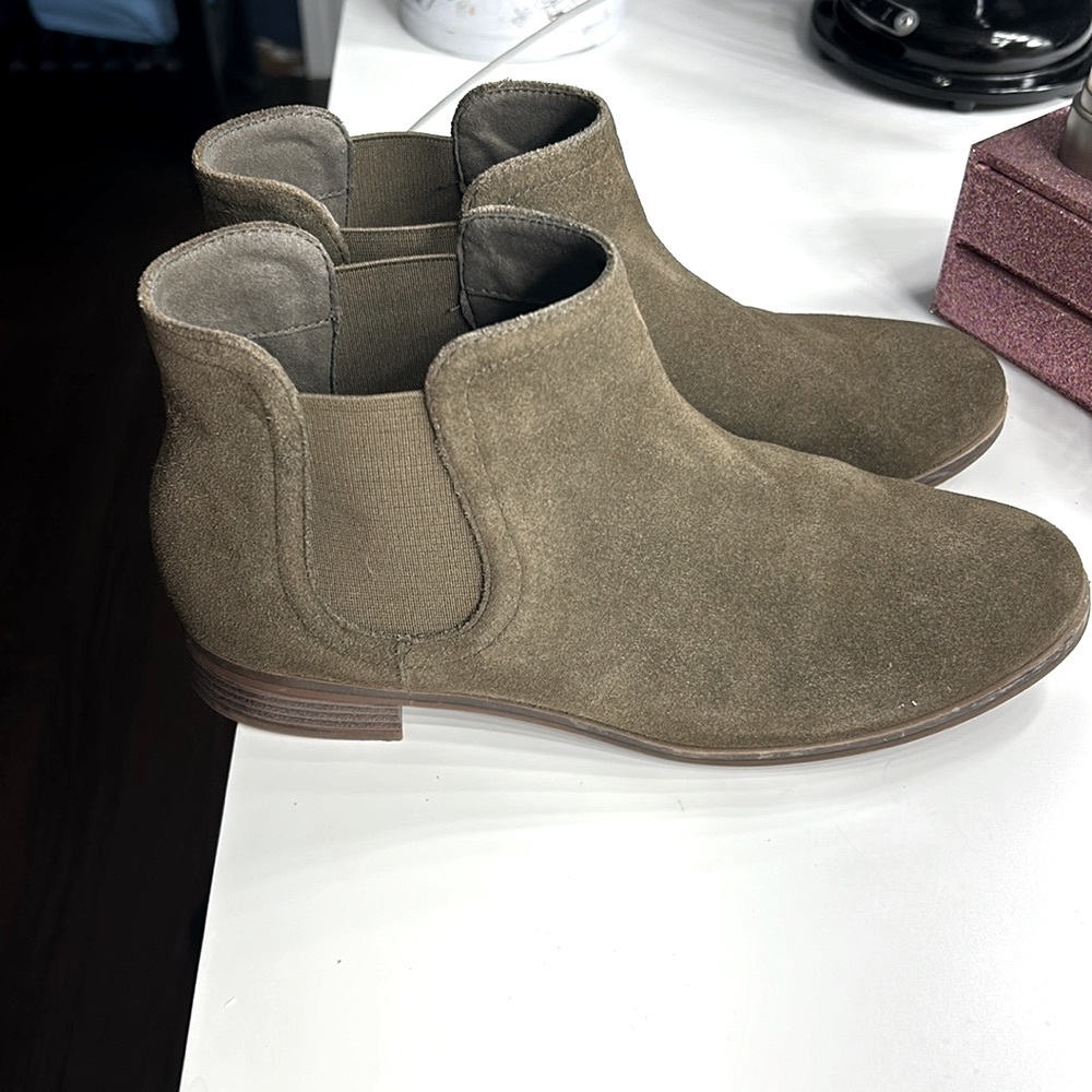 Clarks Olive Suede Ankle Booties